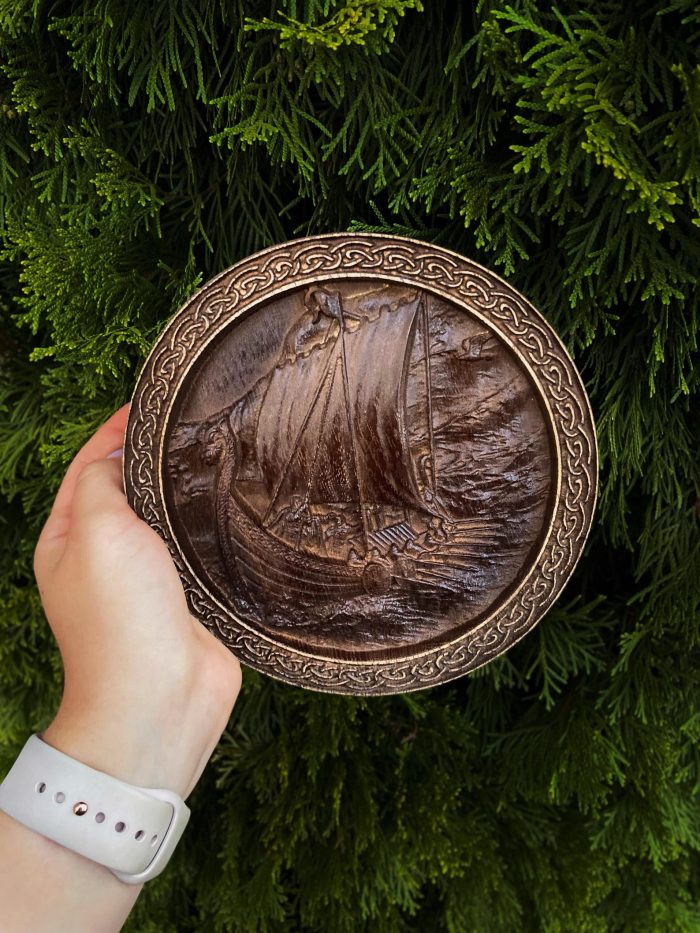 Wooden Viking Ship Model Rune